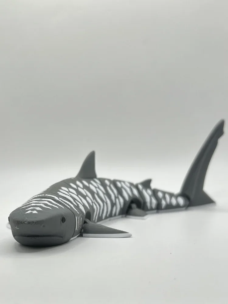 Multi Color 3D Printed Articulated Tiger Shark - Grey, White