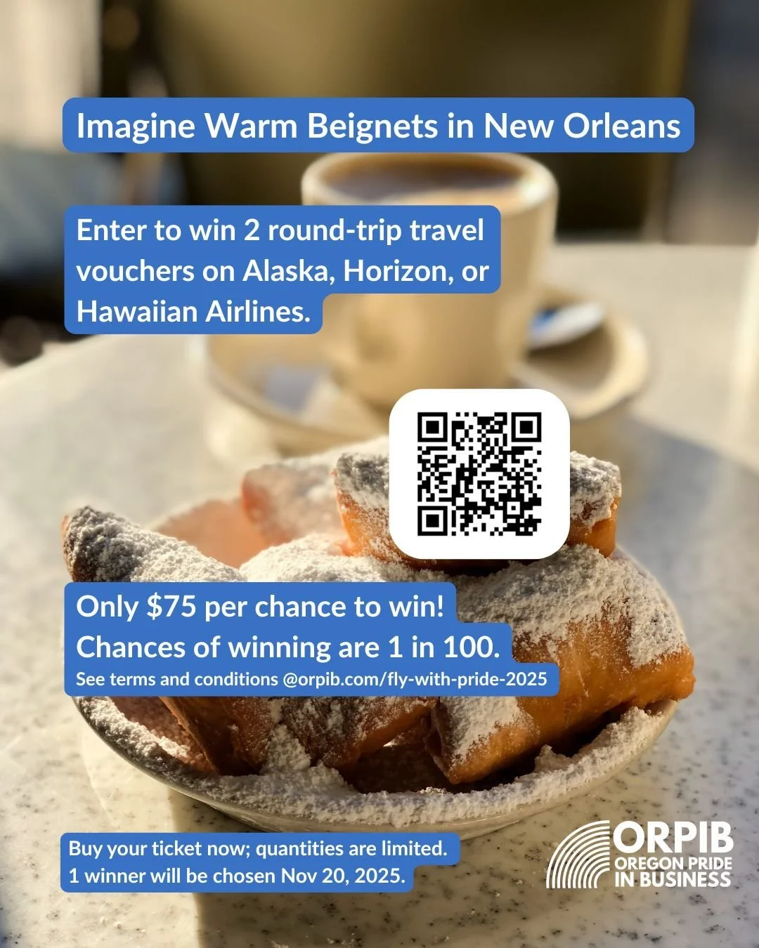 ✈️ Enter to win two (2!) travel vouchers good for roundtrip airfare on Alaska, Horizon, or Hawaiian Airlines, to any destination they serve in Hawaii, North America, or Central America. Raffle tickets are just $75 each and only 100 will be sold. 
🎭 