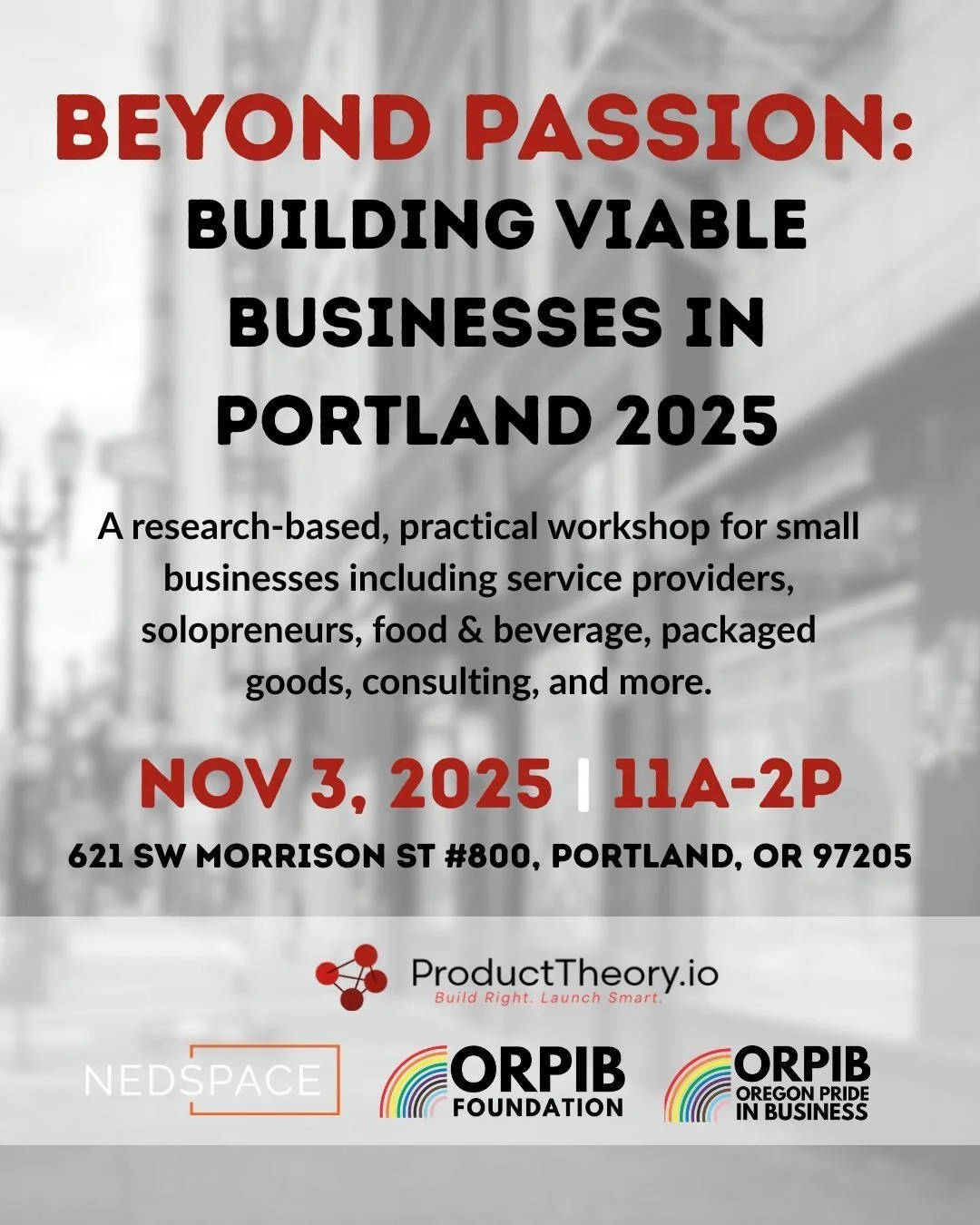 Next Monday! Join ORPIB, NedSpace, ProductTheory.io, and the ORPIB Foundation for this research-based workshop that will help you transform your passion into a thriving, viable business that makes a real difference in the community. Open to both ORPI