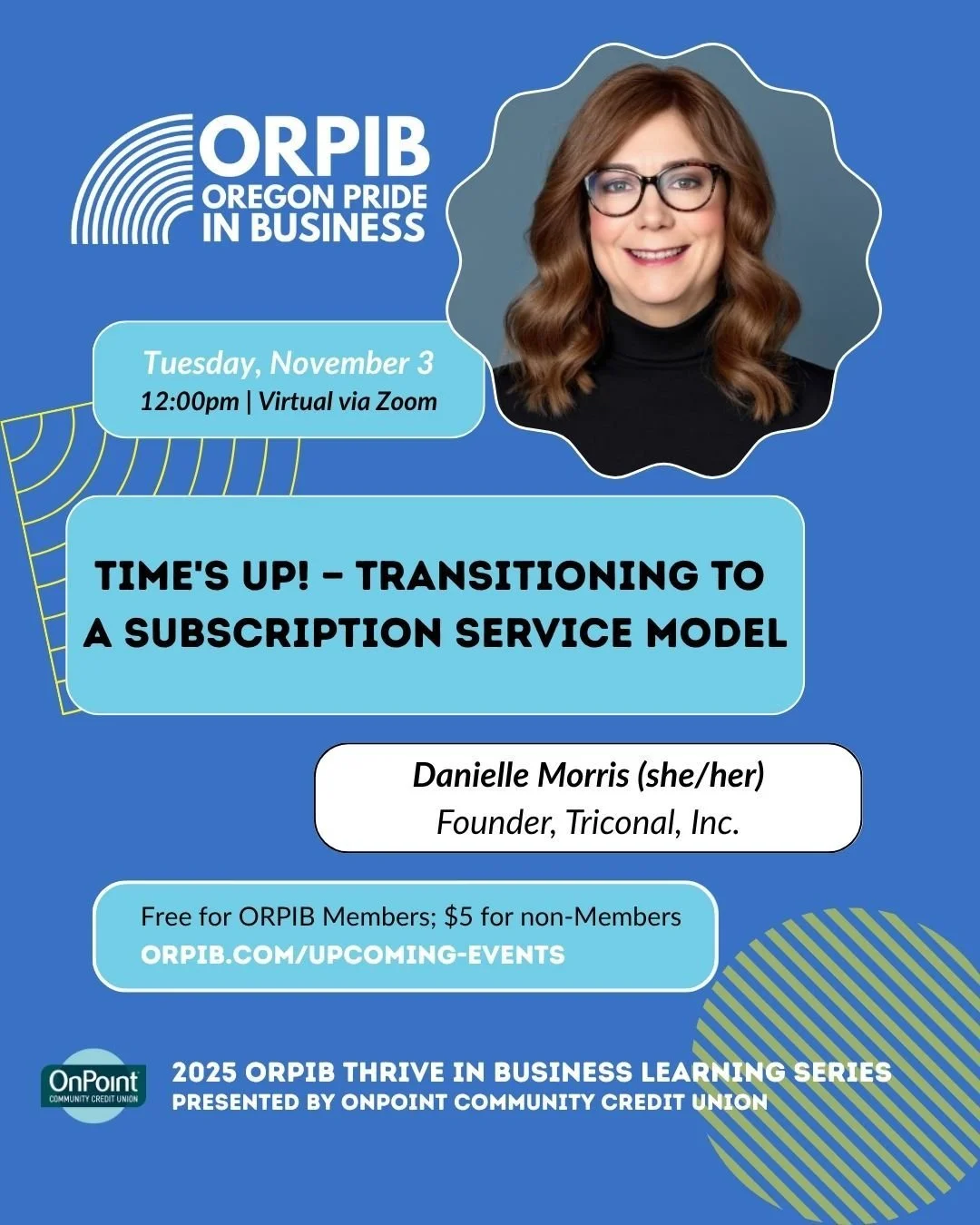 Tomorrow! Join us to learn about subscription pricing and why it might be the way forward for your business.

You really sell a product or service, did you know? You're selling a *result.* 

With this shift in mind, join Danielle Morris,  a visionary