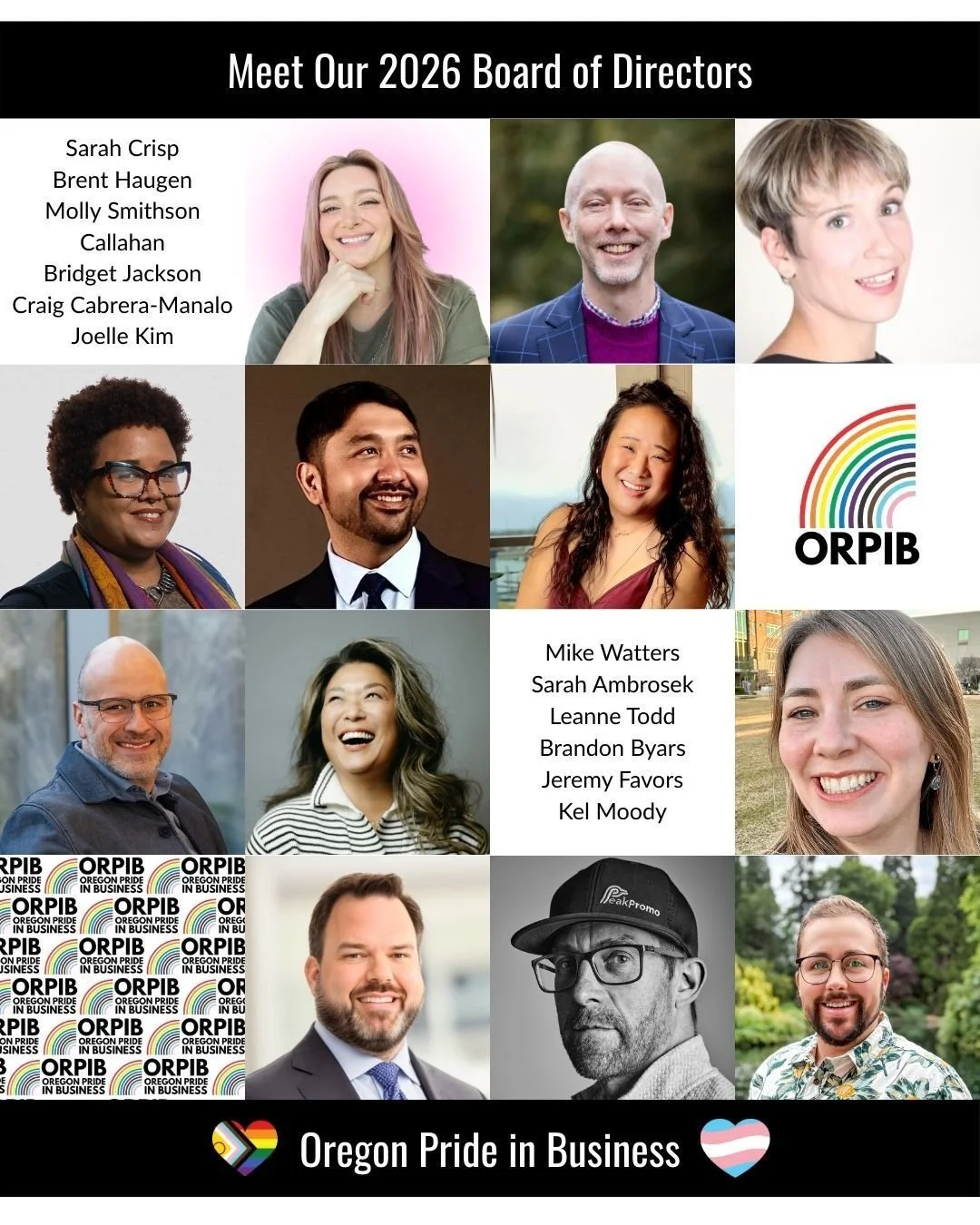 It's the Oregon Pride in Business Board of Directors for 2026! Stay tuned to learn more about this exceptional group.