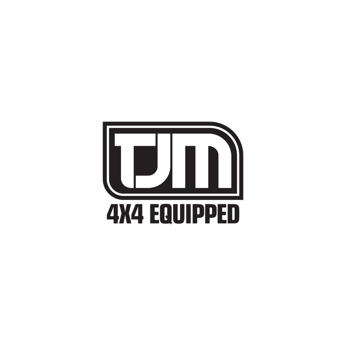 Black background with the white logo lettering 'TJM' and the text '4X4 EQUIPPED' underneath.
