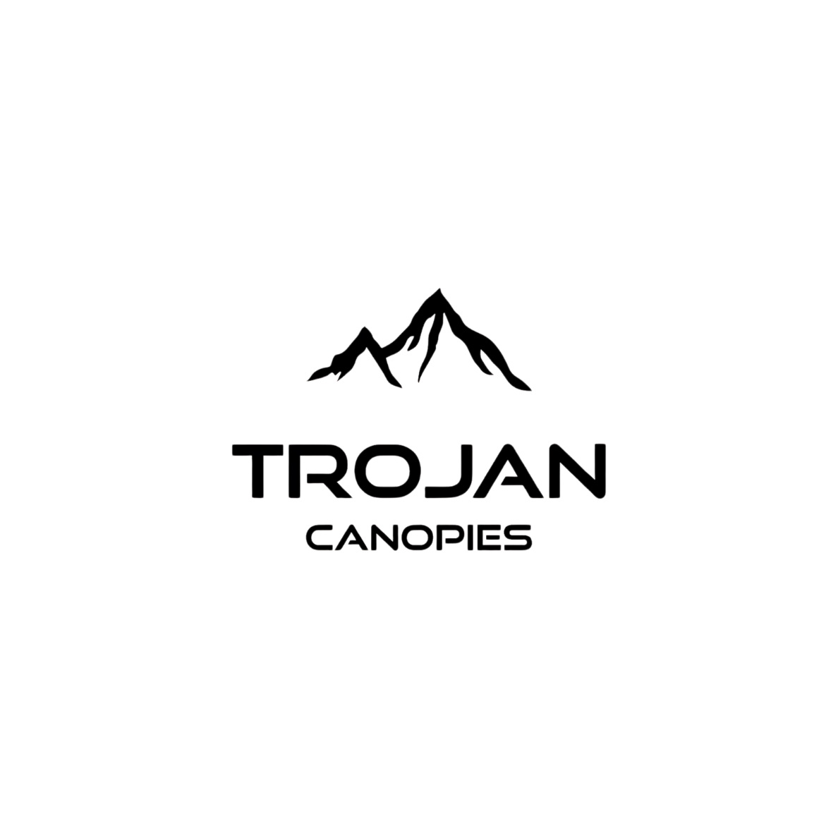 Logo of Trojan Canoes featuring a mountain outline above the words 'Trojan Canoes' against a black background.
