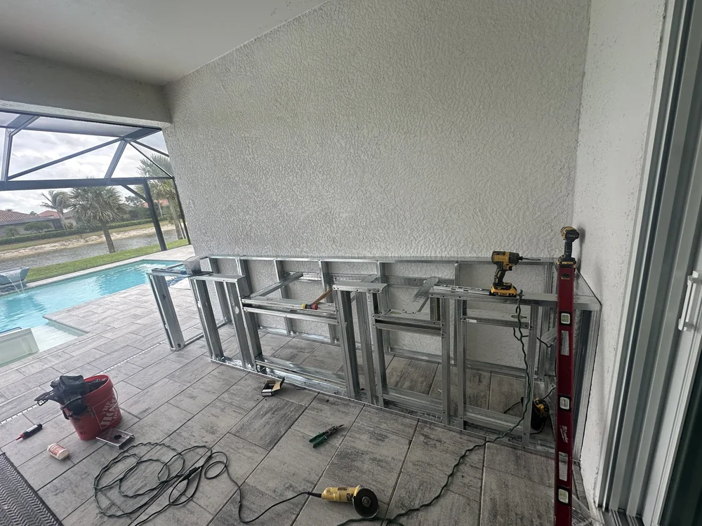 In Progress: Metal stud framing for custom outdoor kitchen - Southwest Florida