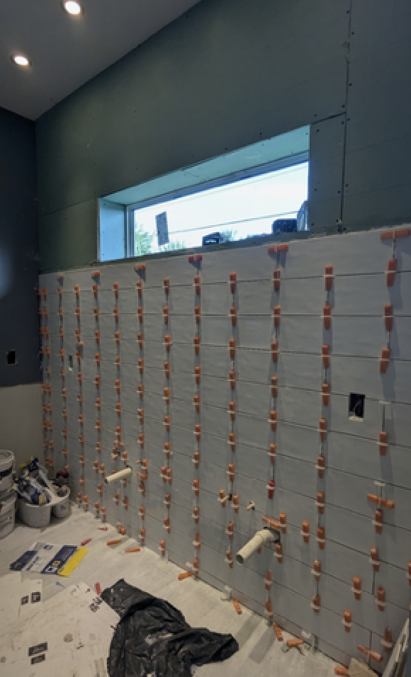 DURING: Full Tile Vanity Wall