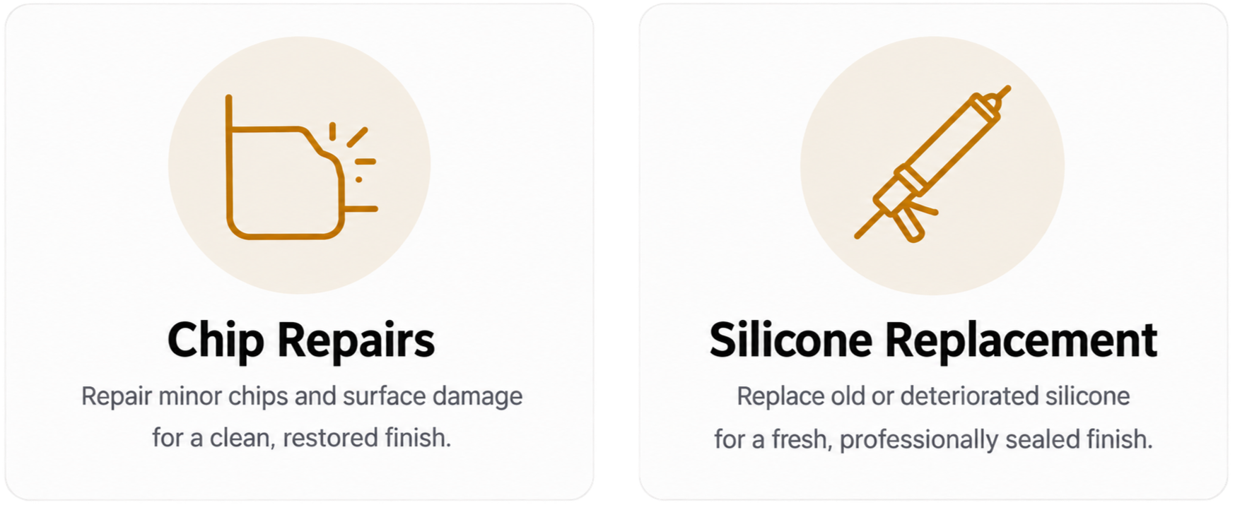Chip repair and silicone replacement by SDR Renovations Sydney NSW