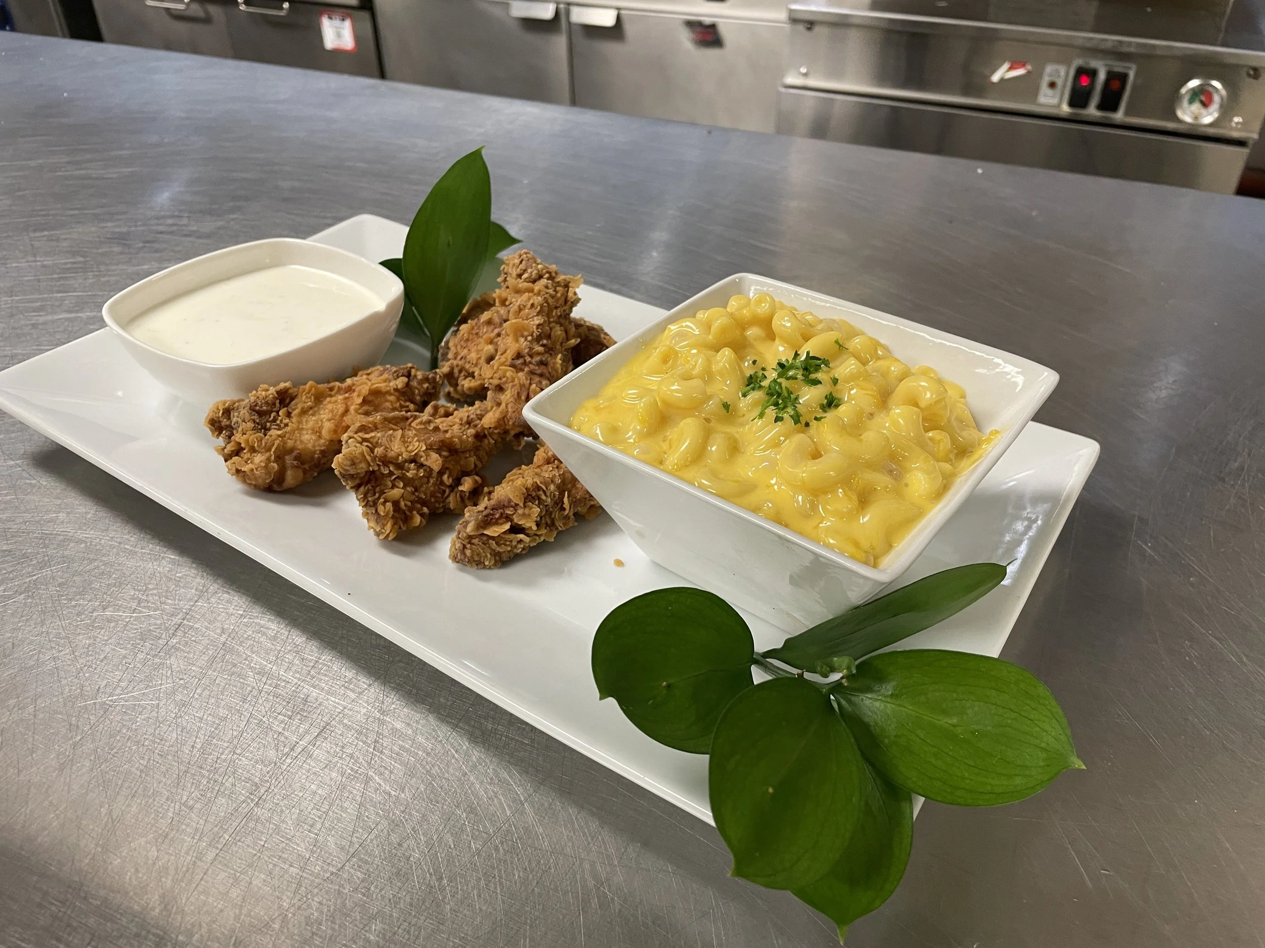 Pecan Crusted Chicken Tenders with Mac and Cheese