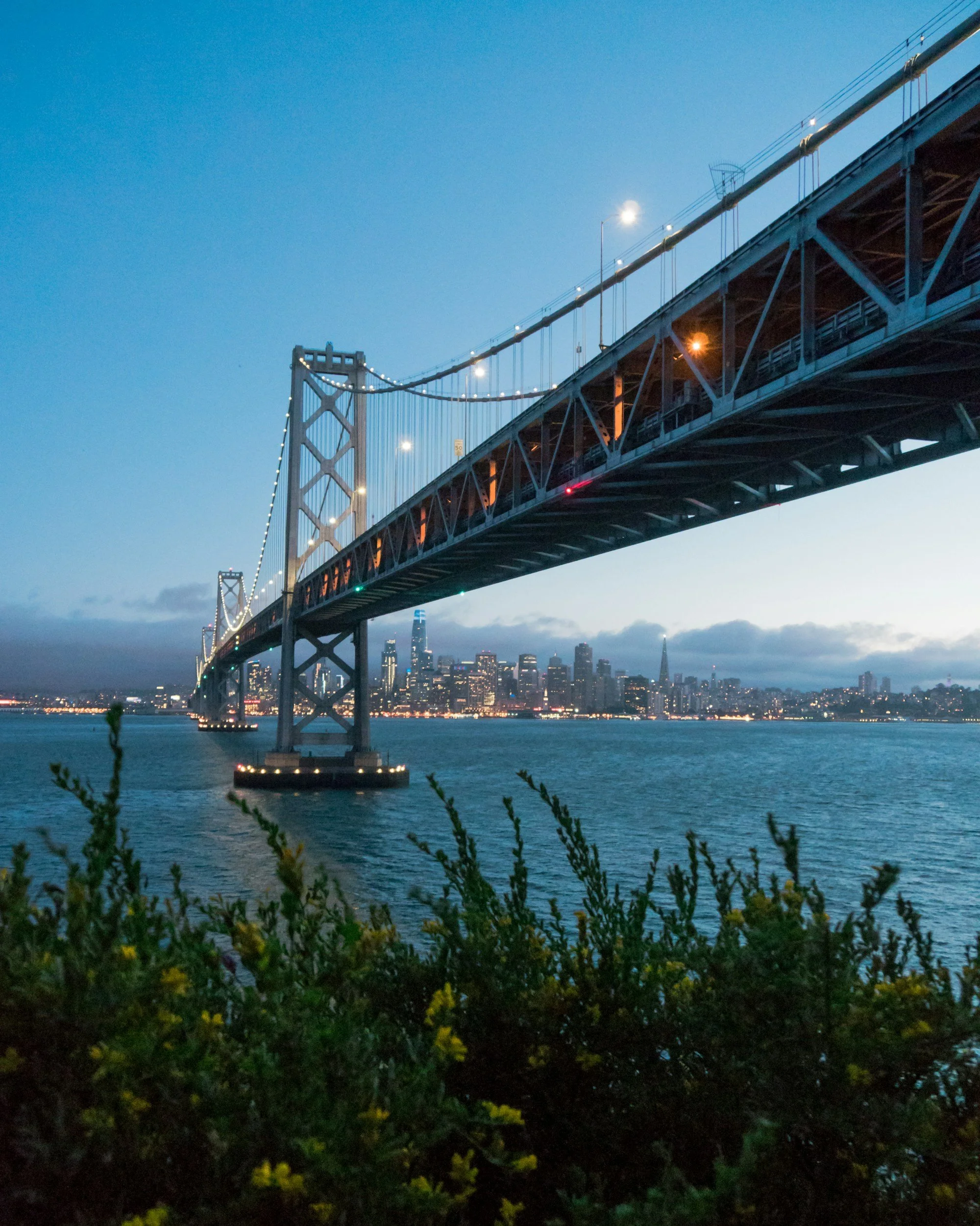 A view of San Francisco from Oakland under the Bay Bridge