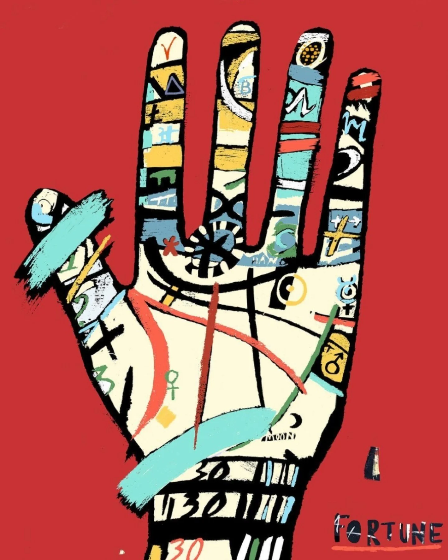 @anna_hymas' Hand of Fortune digital painting is absolutely stunning. The markings on the hand remind us of palm reading, the practice of fortune-telling through the study of the palm.

How would you interpret this palm? Have you had your palms read 