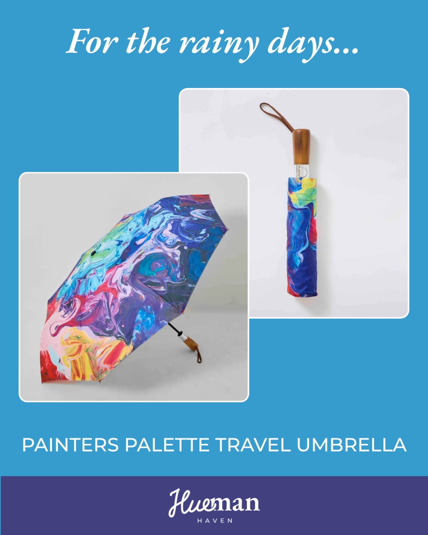 With autumn comes colder weather and cozy vibes!

Our Painters Palette Travel Umbrella and Rain Matisse Reversible Rain Cape
are perfect for staying dry while being stylish.