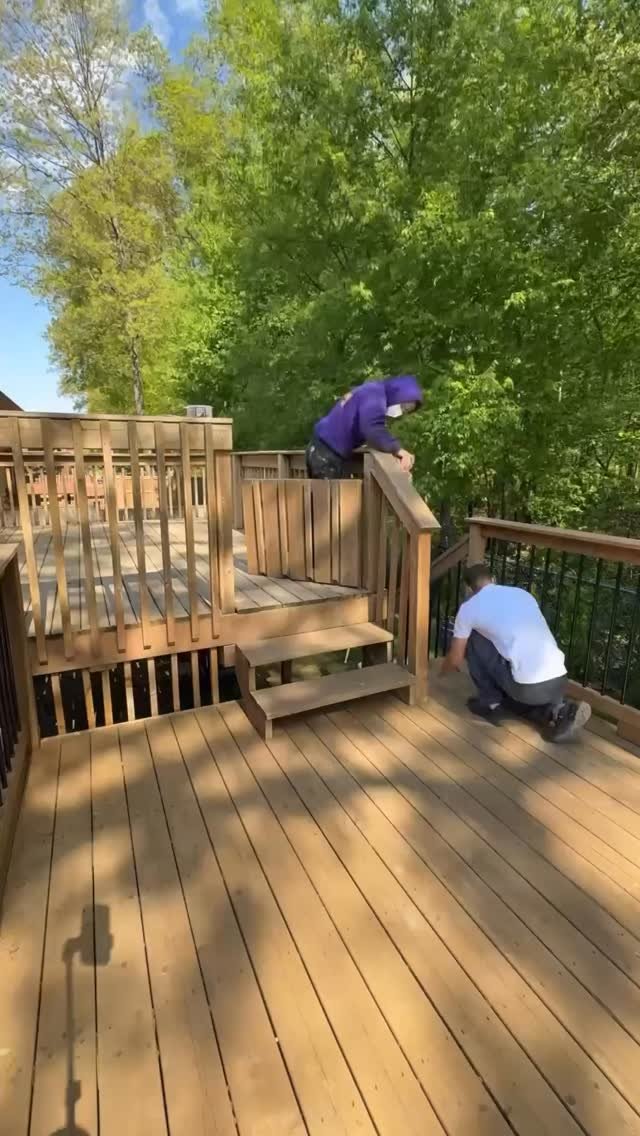 Step by step deck staining. Brought this deck back to life!🌟#beforeandafter #stepbystep #painting #satisfying