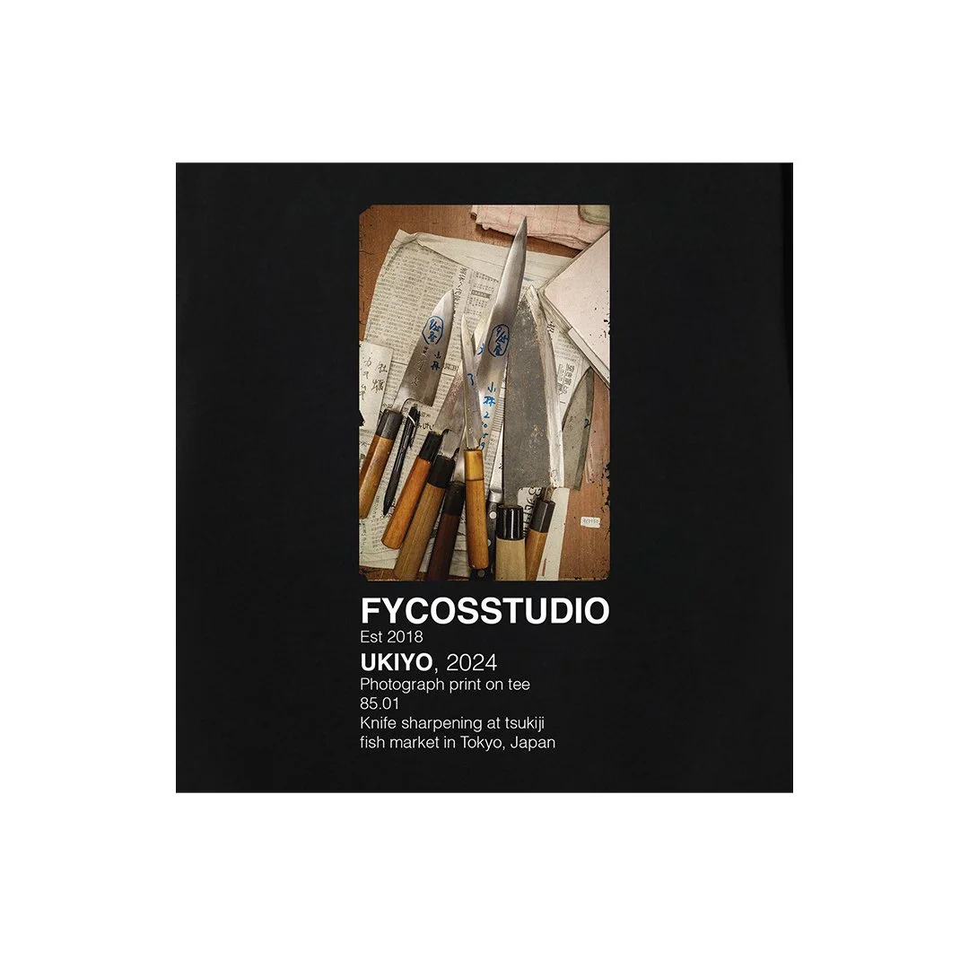Ukiyo Photo Gallery Tee product card — knife sharpening Tsukiji Tokyo