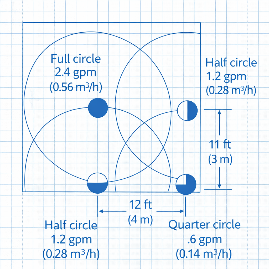 residential sprinkler coverage overlap diagram