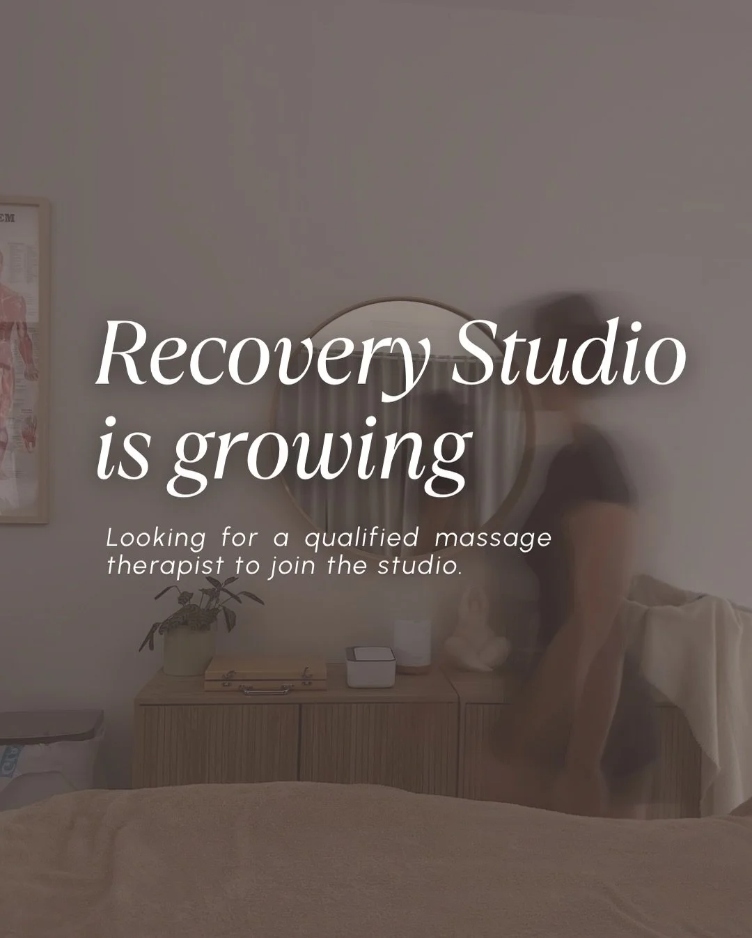 Recovery Studio is growing.

We&rsquo;re opening space for a qualified massage therapist to join the studio two weekdays per week, with room to grow.

Know someone who&rsquo;d be a great fit?

Share this to them 💌