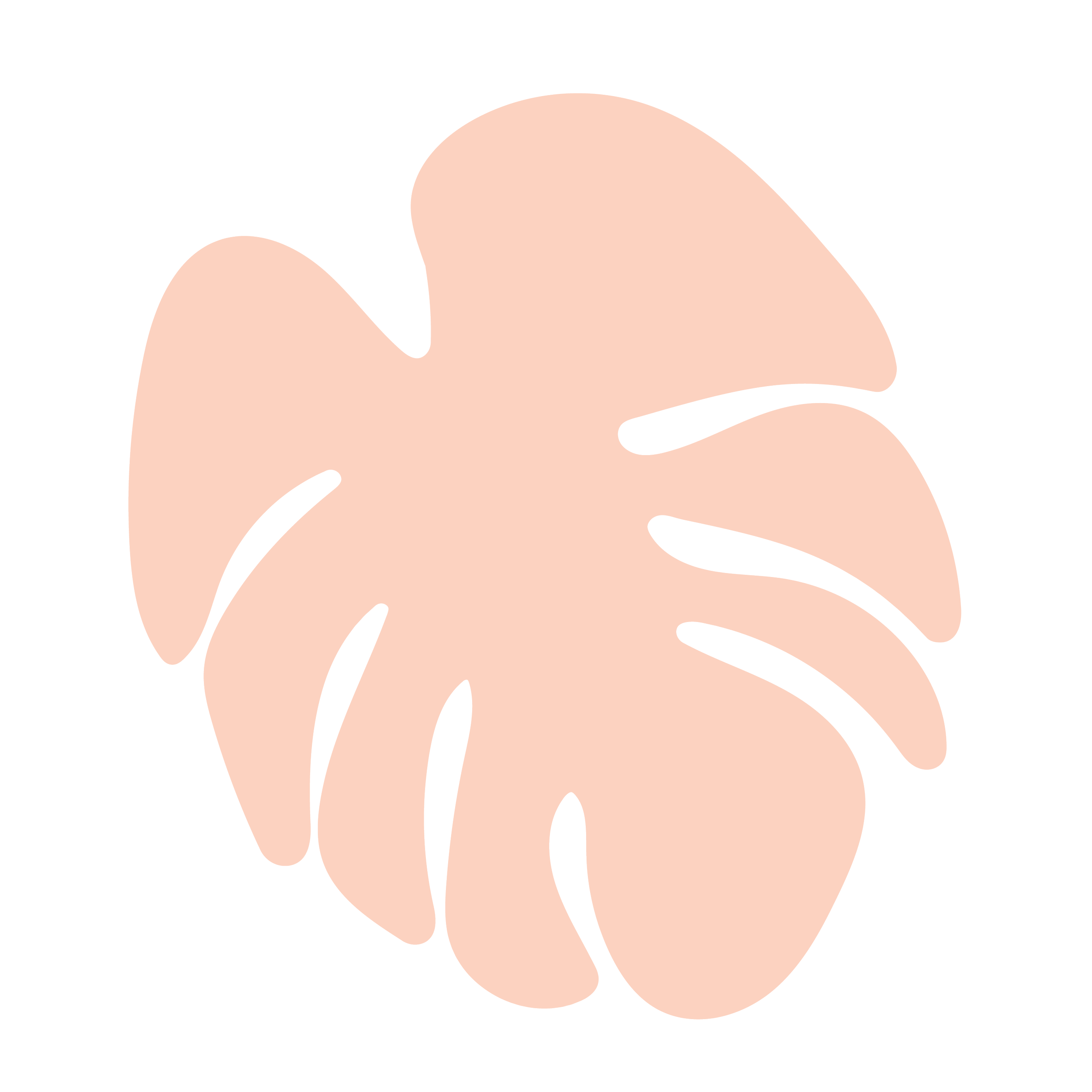 A stylized illustration of a pink monstera leaf