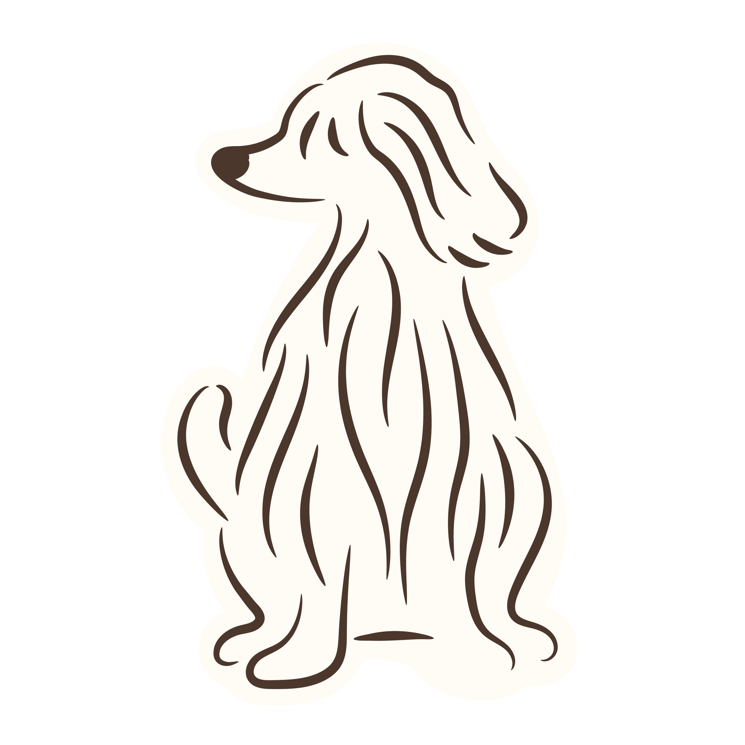 A cartoon illustration of a sleeping dog with eyes closed, sitting on the ground.