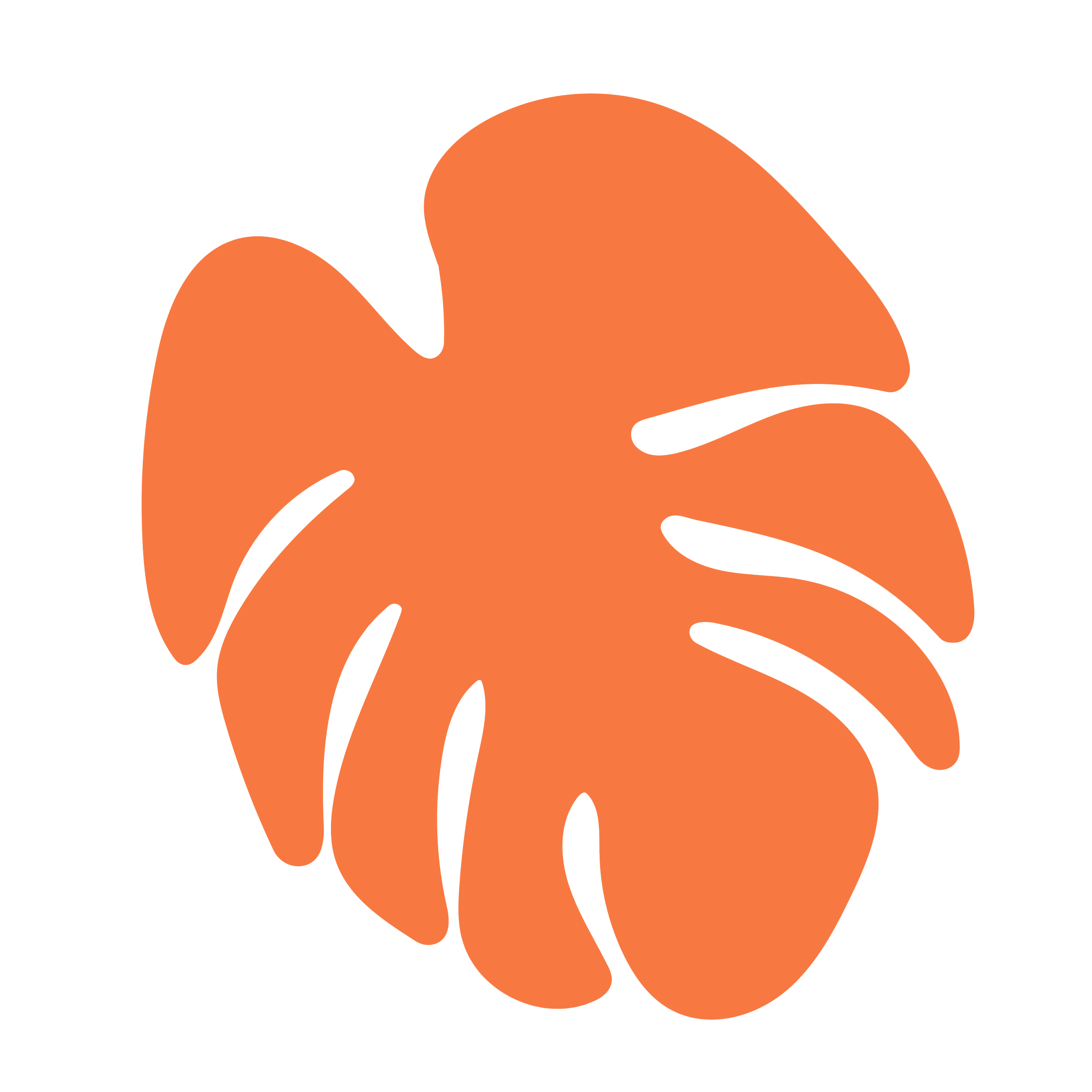 Illustration of an orange monstera leaf silhouette on a black background.