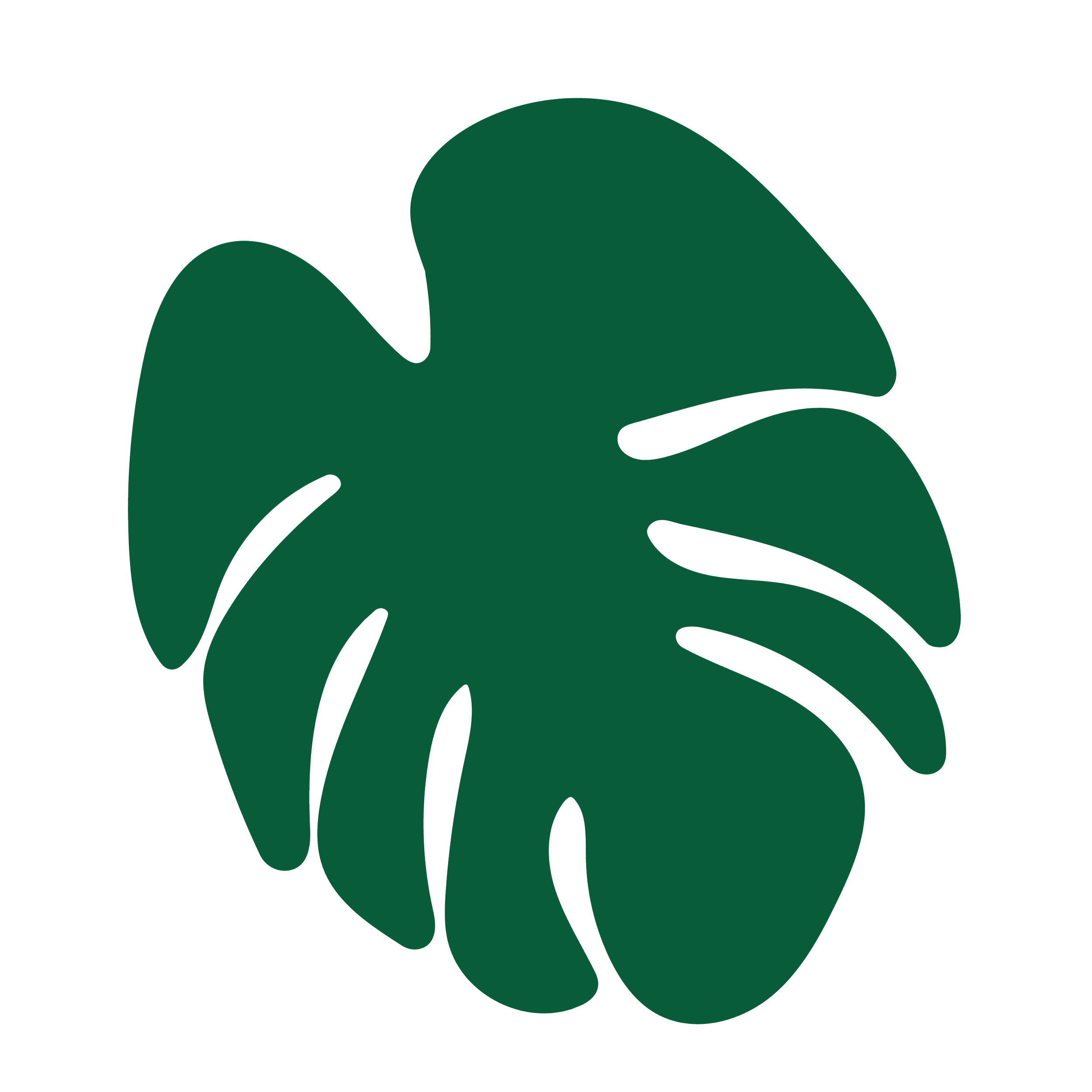 Illustration of a dark green monstera leaf with multiple lobes and cutouts on a transparent background.