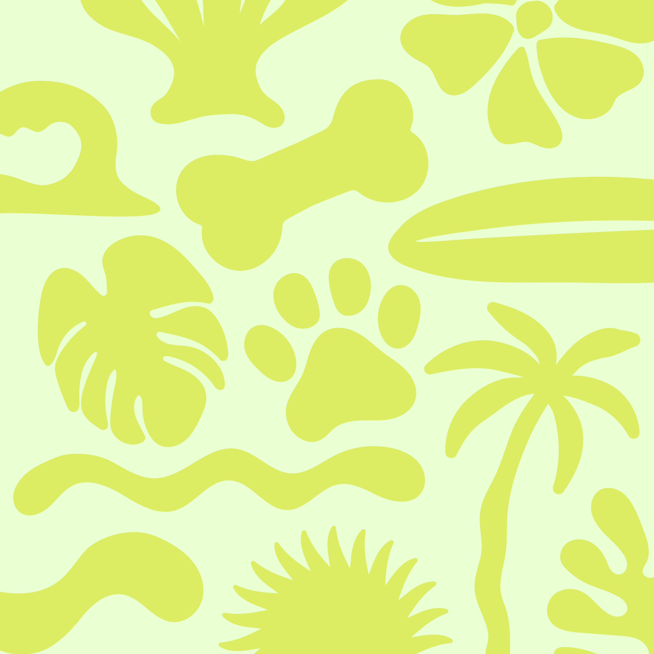 Abstract pattern of lime green shapes on a pale green background.