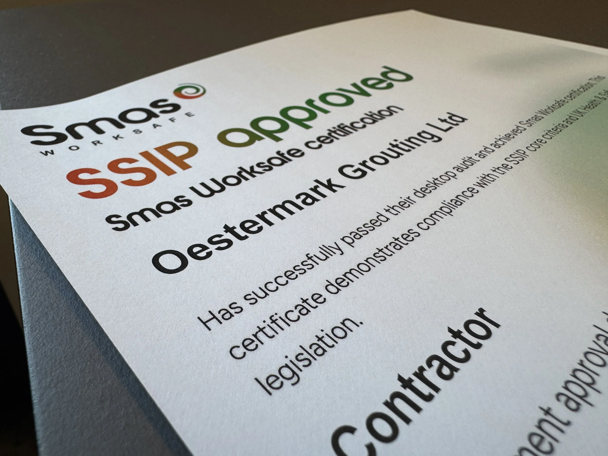 Ostermark Grouting achieves SMAS Worksafe certification
