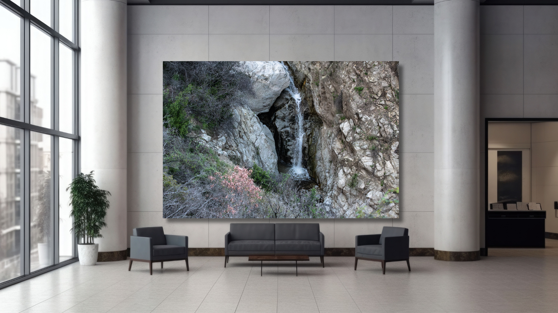Southern California waterfall nature photography displayed as calming wall art