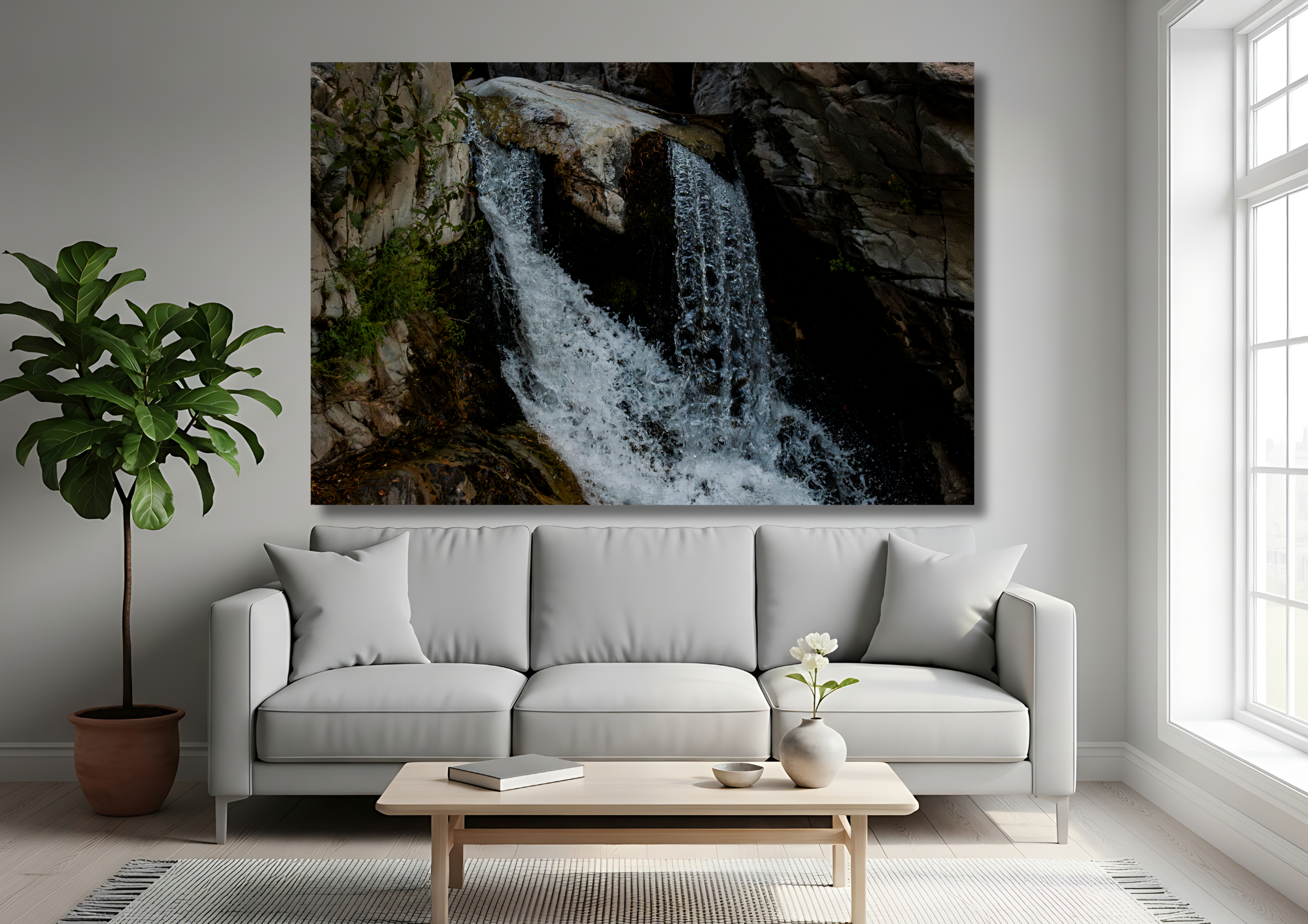 Southern California waterfall nature photography displayed as calming wall art.
