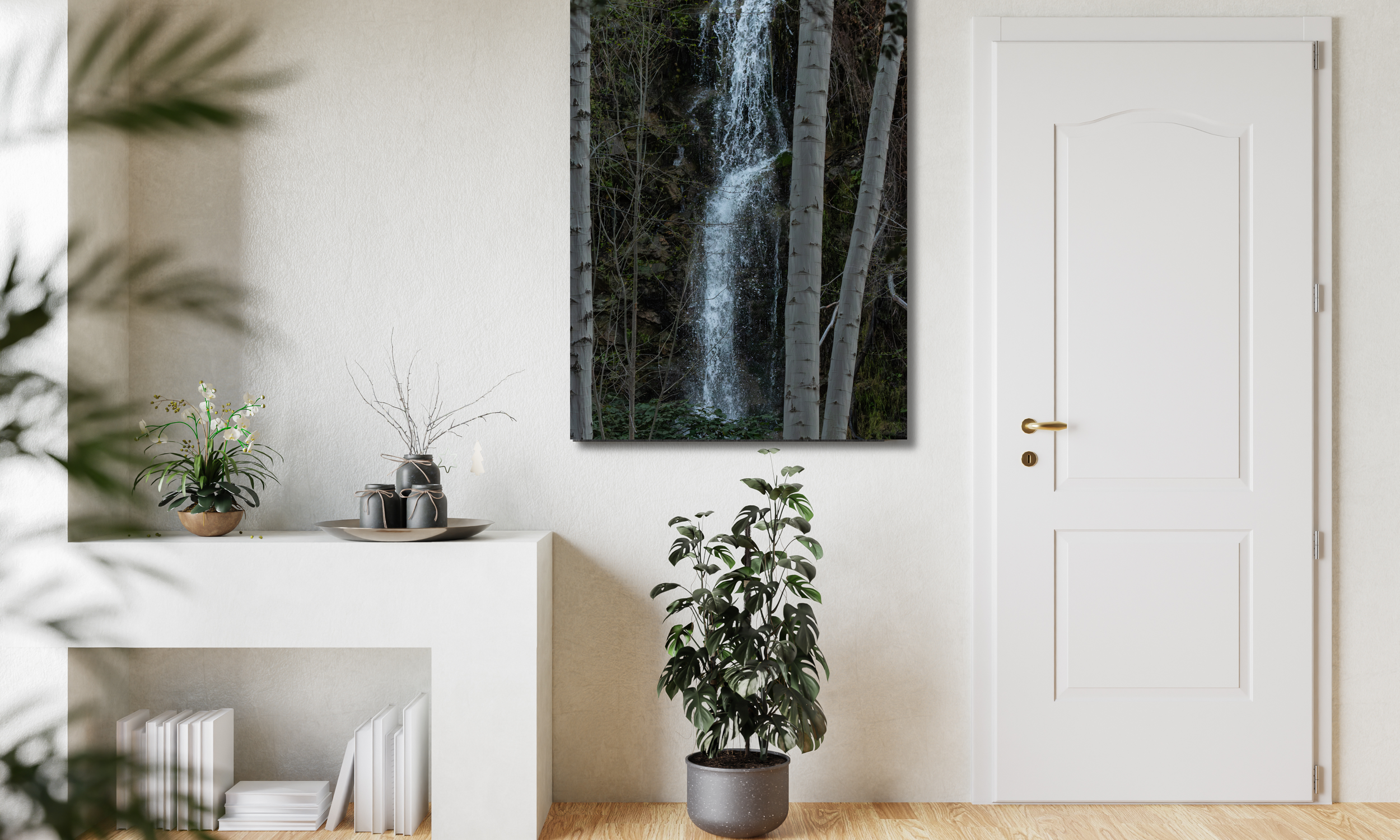 Southern California waterfall nature photography displayed as calming wall art.