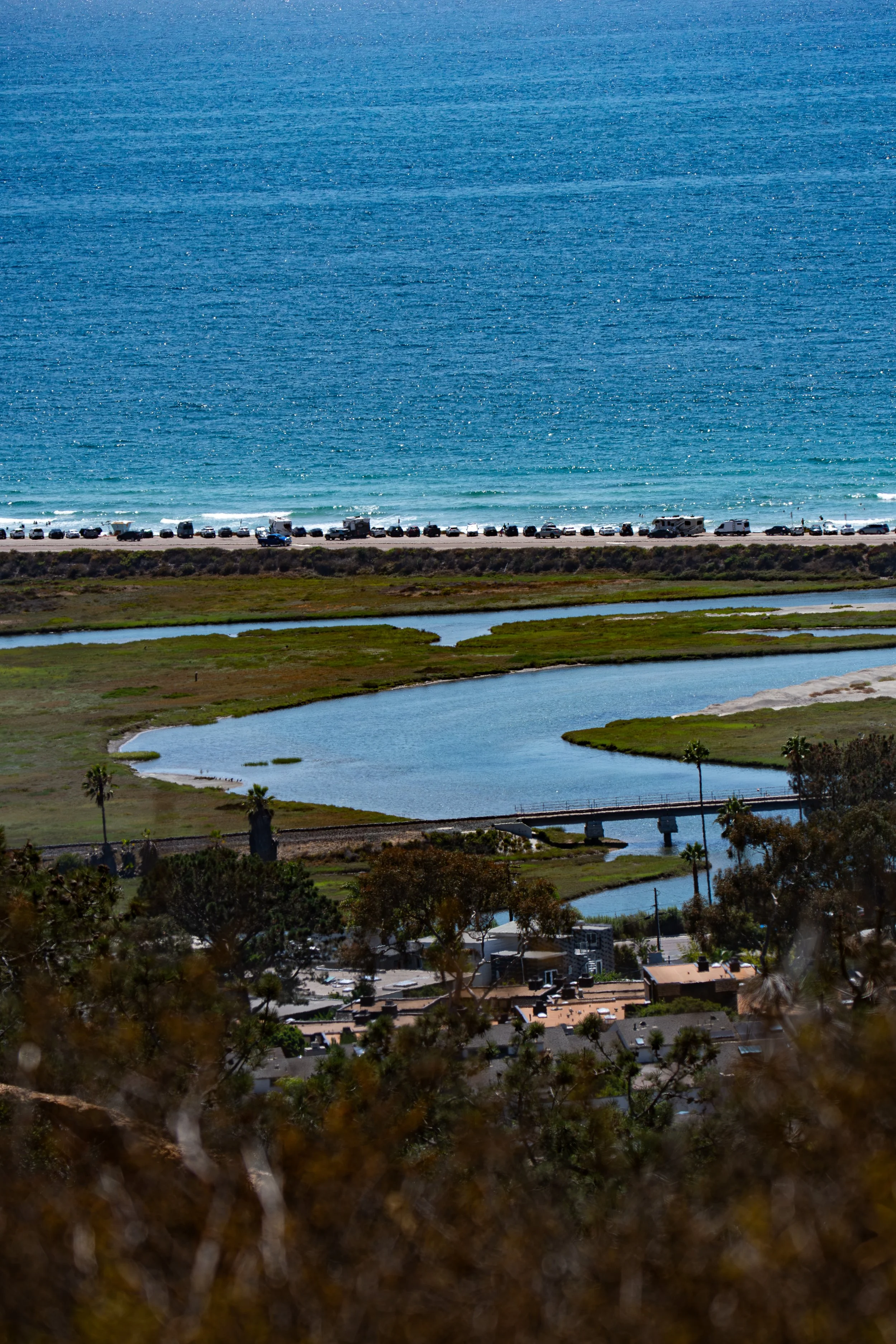Can you find where the freshwater landscape meets the ocean?