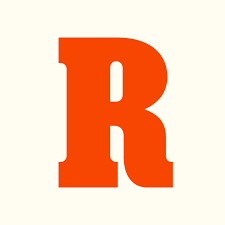 Large red letter R on a white background