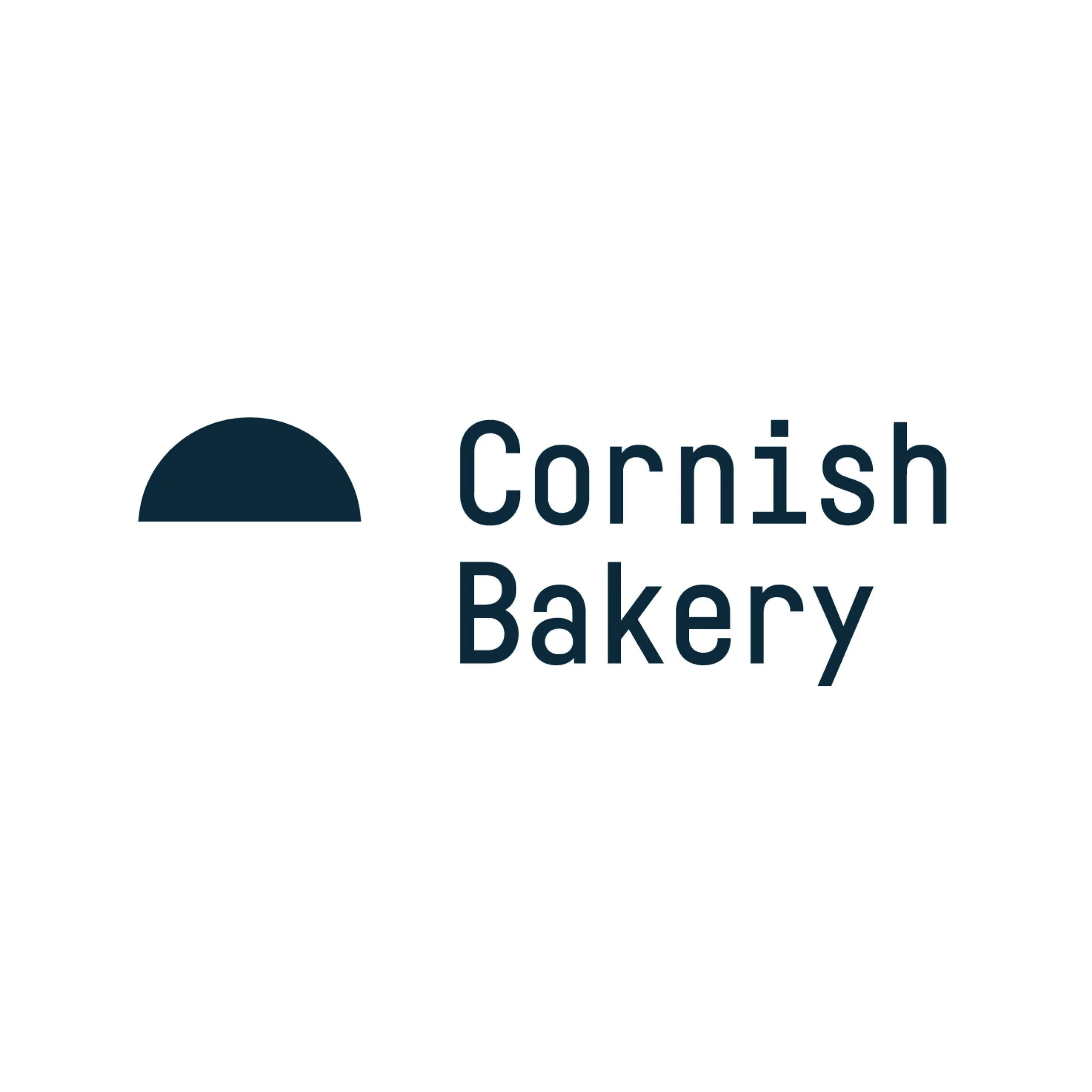 Logo of Cornish Bakery featuring a dark semi-circle and the company name in dark text.