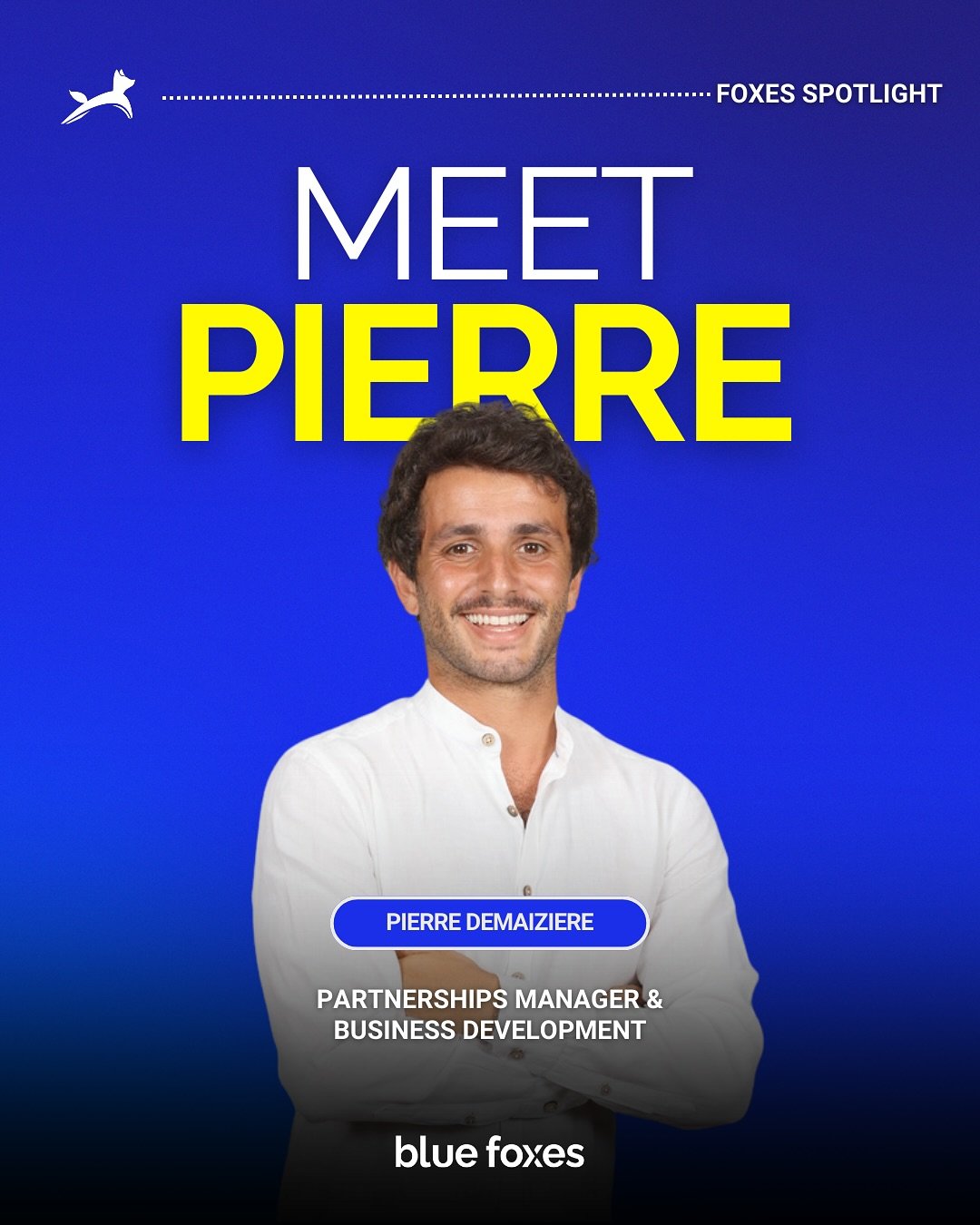 Nous sommes tr&egrave;s heureux d&rsquo;accueillir Pierre Demaiziere au sein des &eacute;quipes Blue Foxes 🤝

Pierre rejoint l&rsquo;aventure avec une ambition tr&egrave;s claire : d&eacute;velopper nos partenariats et nos strat&eacute;gies commerci