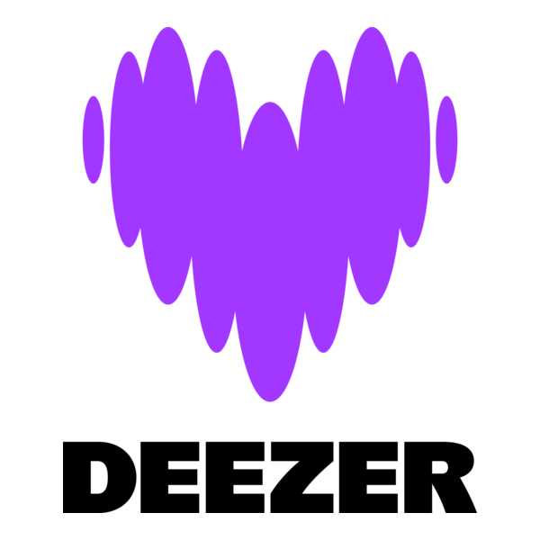Un cœur violet stylisé ressemblant à une onde sonore, avec le mot « DEEZER » en dessous en lettres noires.