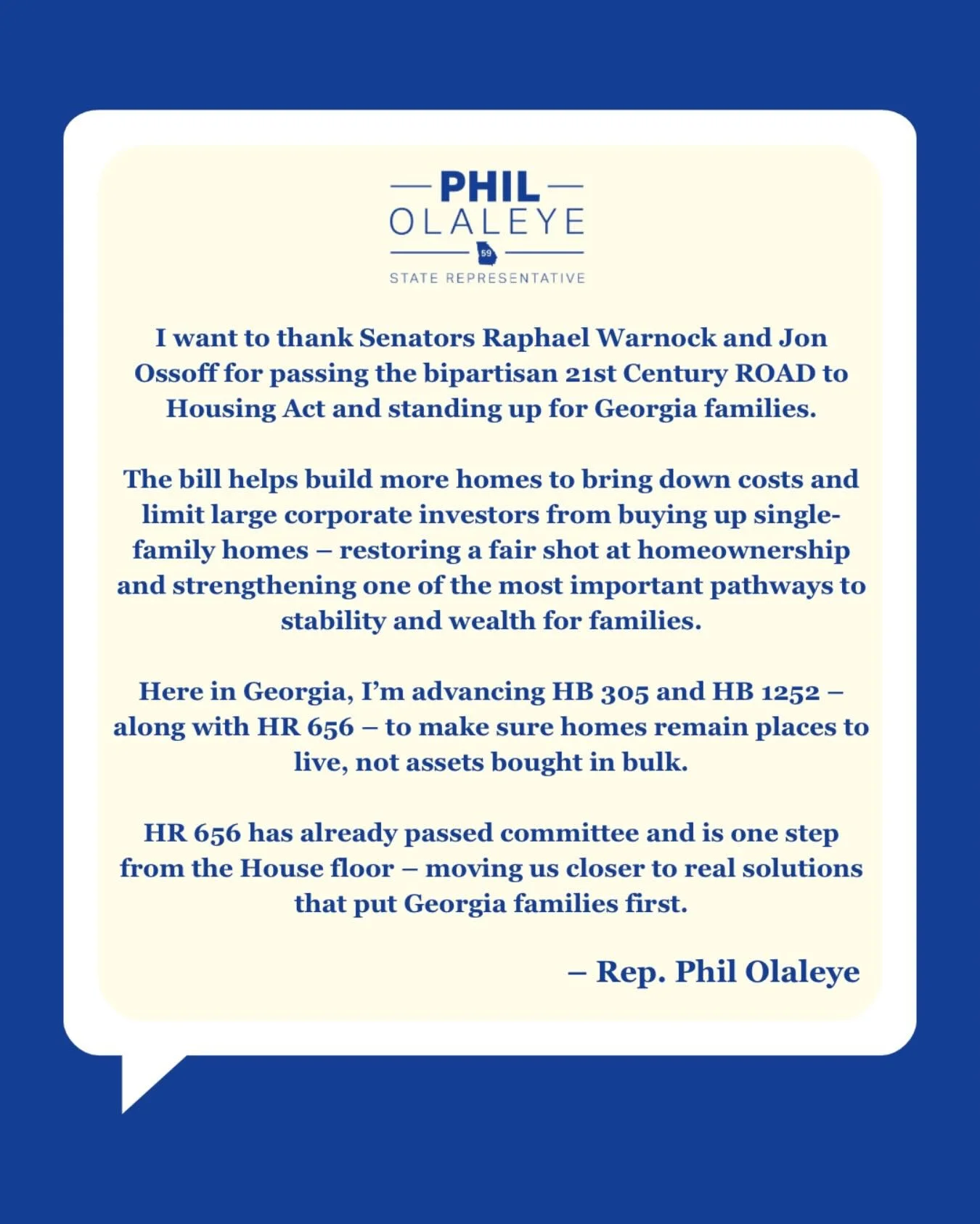 Proud to stand with Senators Warnock and Ossoff in the fight to lower housing costs and protect homeownership. In Georgia, we&rsquo;re pushing commonsense guardrails so families &mdash; not Wall Street &mdash; come first.

#GaPol #RepPhil #ProtectThe