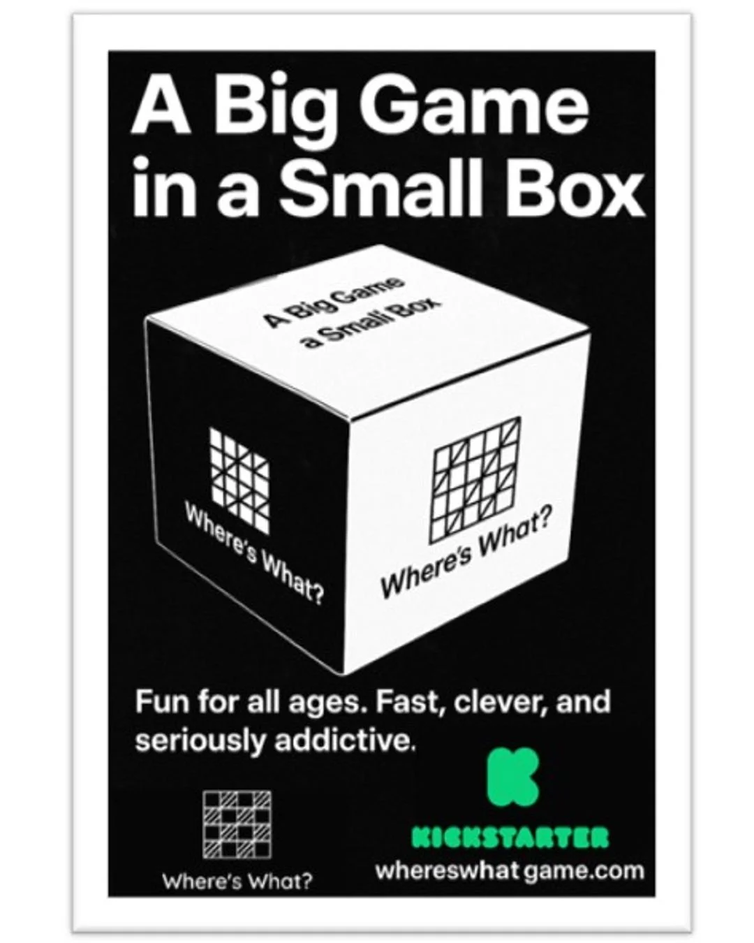 🔥 The hottest memory challenge on Kickstarter has arrived! 🔥

Where&rsquo;s What? isn&rsquo;t just a game, it&rsquo;s a brain workout wrapped in fun. Quick to learn, endlessly replayable, and perfect for anyone who loves a challenge.

🧠 Boost your