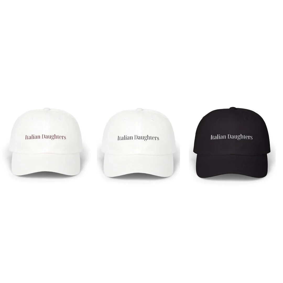 Complete your look with the classic dad cap &hearts;️

https://www.italiandaughters.com/order/p/italian-daughters-dad-cap-deep-black-with-white-embroidery
