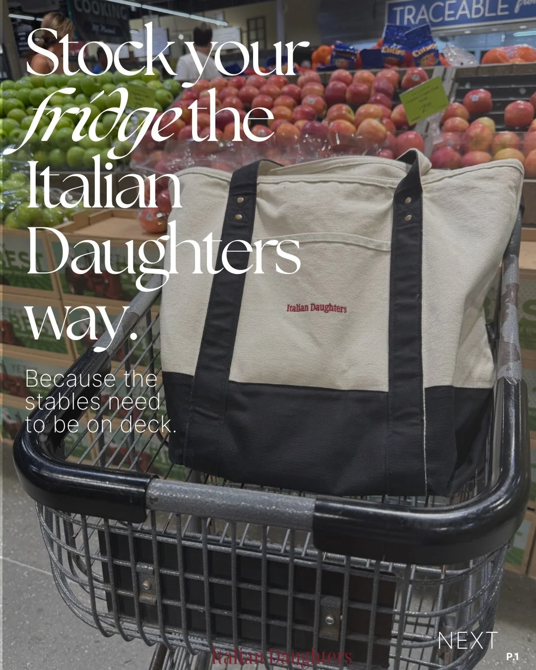 Who else goes to the grocery store at least once a day? This list is just the basics. If I posted my full list, it would be 20 slides 😝 What&rsquo;s your number one grocery staple for your Italian cooking?