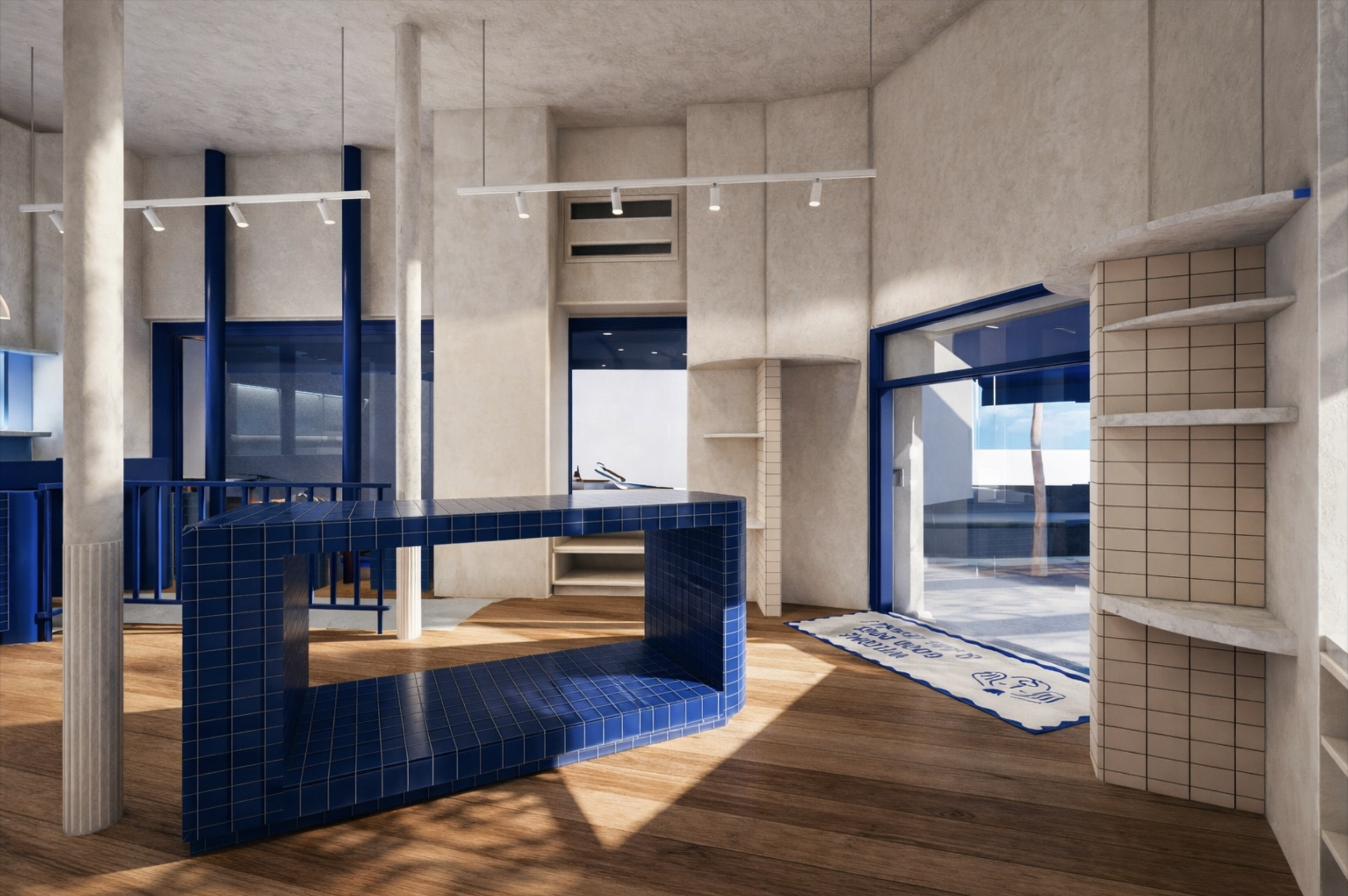 Vue 3D d'un hall de boutique concept store canin à Marseille - architecture et branding intégré