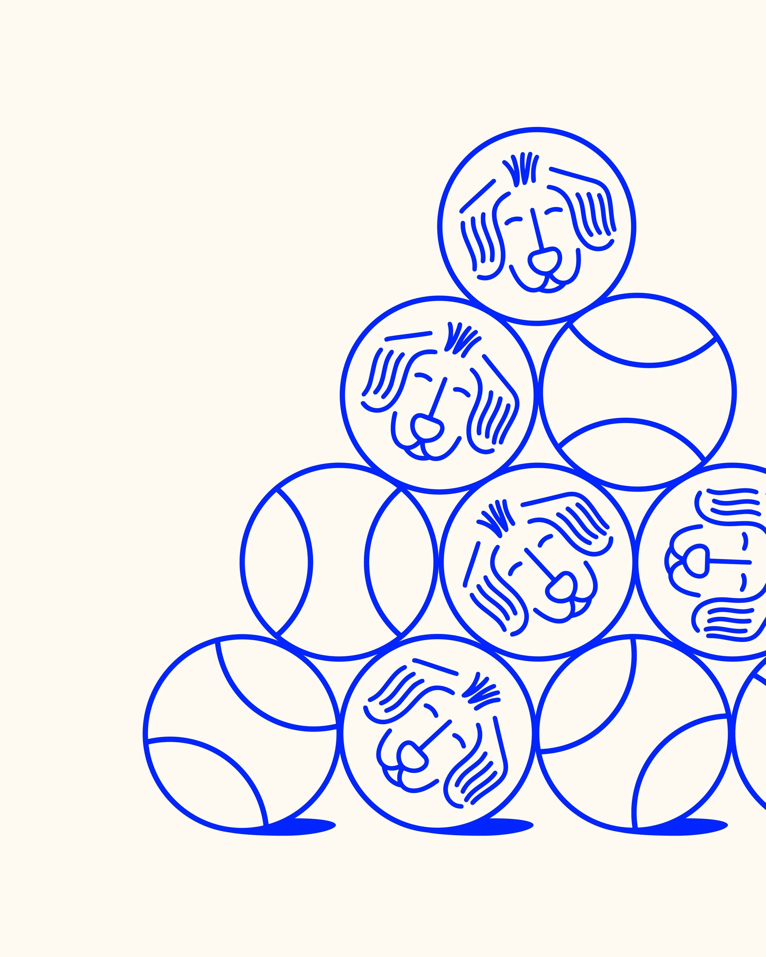 Illustrations de balles et pictogramme pour chien bleu, création d'une identité visuelle, branding à marseille 