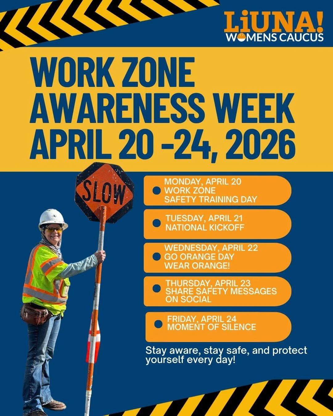 National Work Zone Awareness Week is April 20 - 24, 2026
Remember Safe Actions Save Lives

#WorkZoneSafety #lhsfna #NWZAW
#ORANGE4SAFETY #GoOrangeday
#LIUNAWOMENSCAUCUS