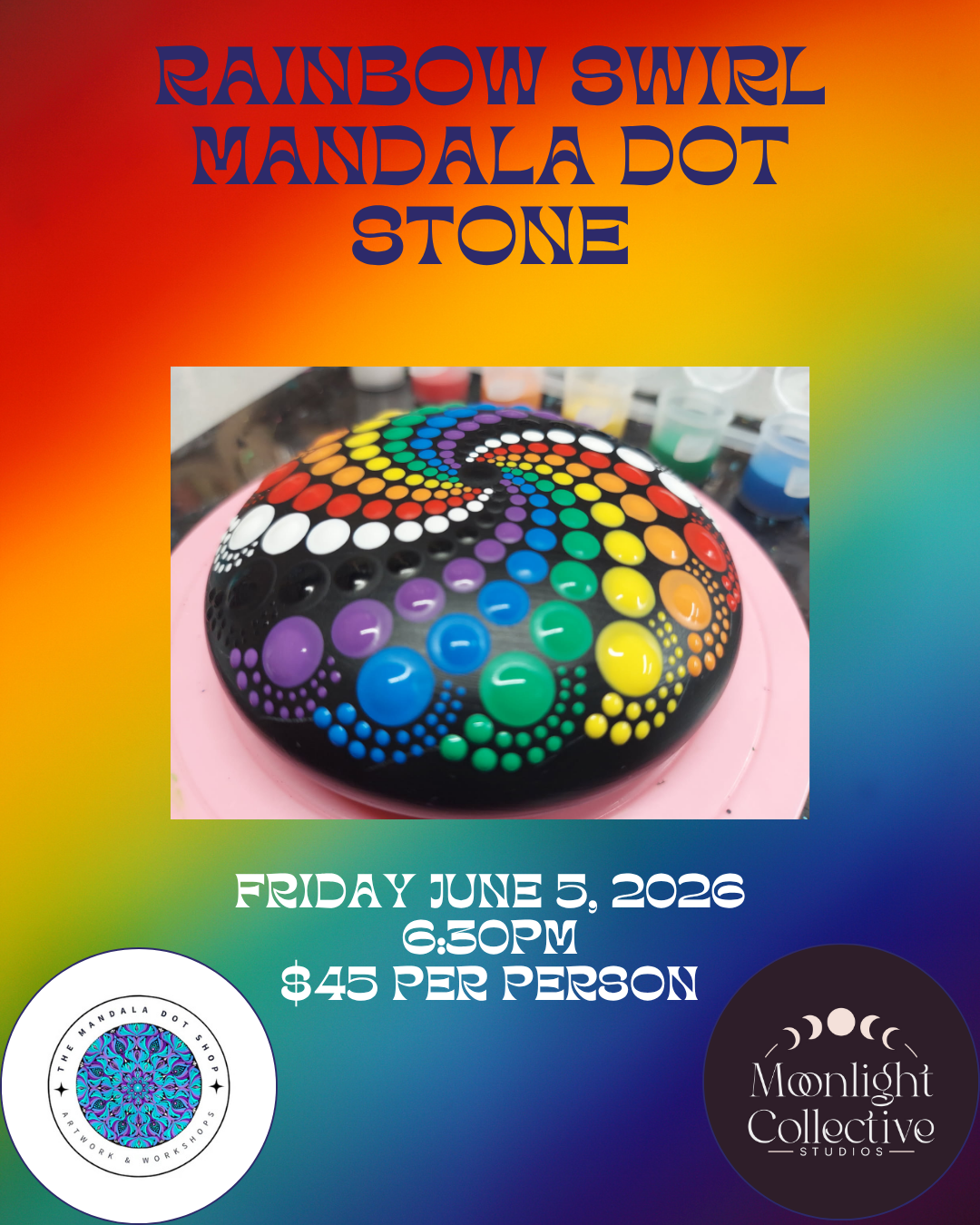 Rainbow Swirl Pride Mandala Stone