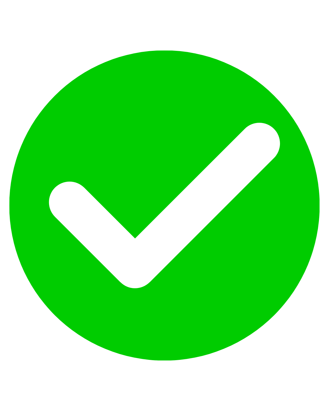 Green circle with a white checkmark in the center.