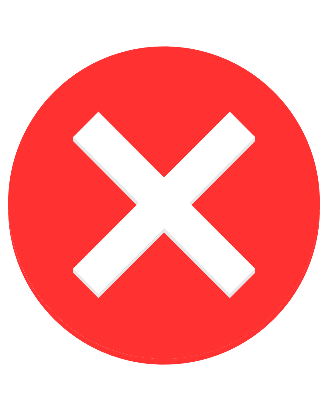 Red circular background with a white 'X' symbol in the center.