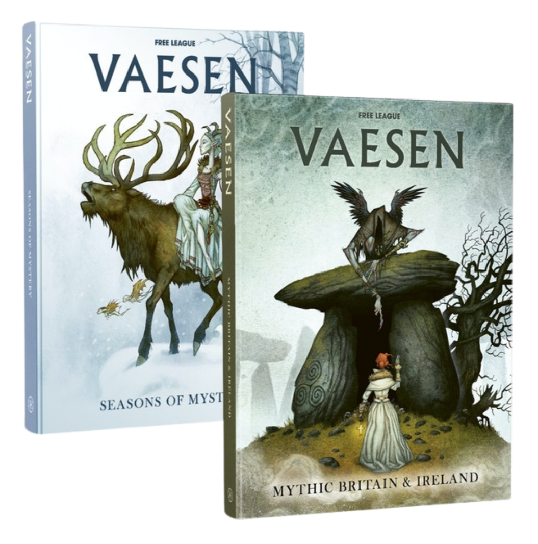 The covers of two TTRPG books, "Seasons of Mystery" and "Mythic Britain & Ireland".