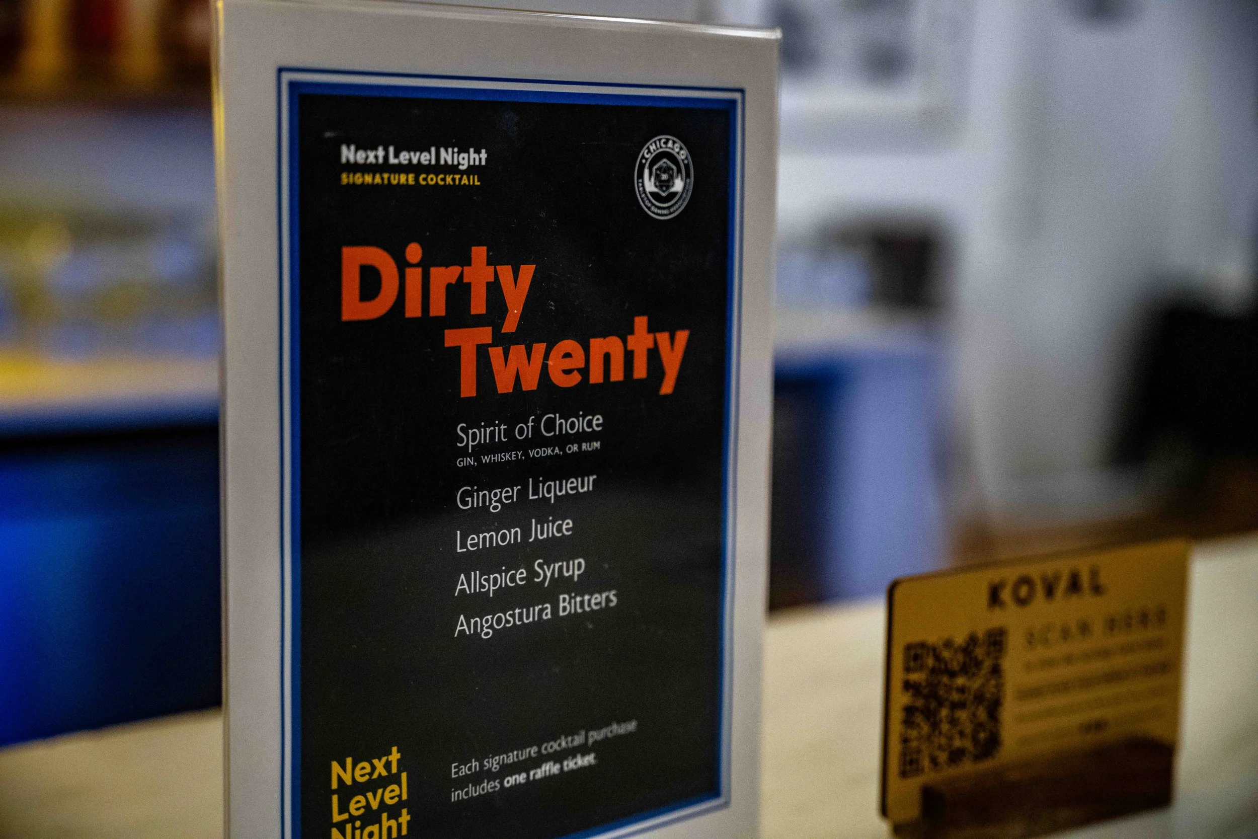 The drink special menu featuring: The Dirty Twenty.