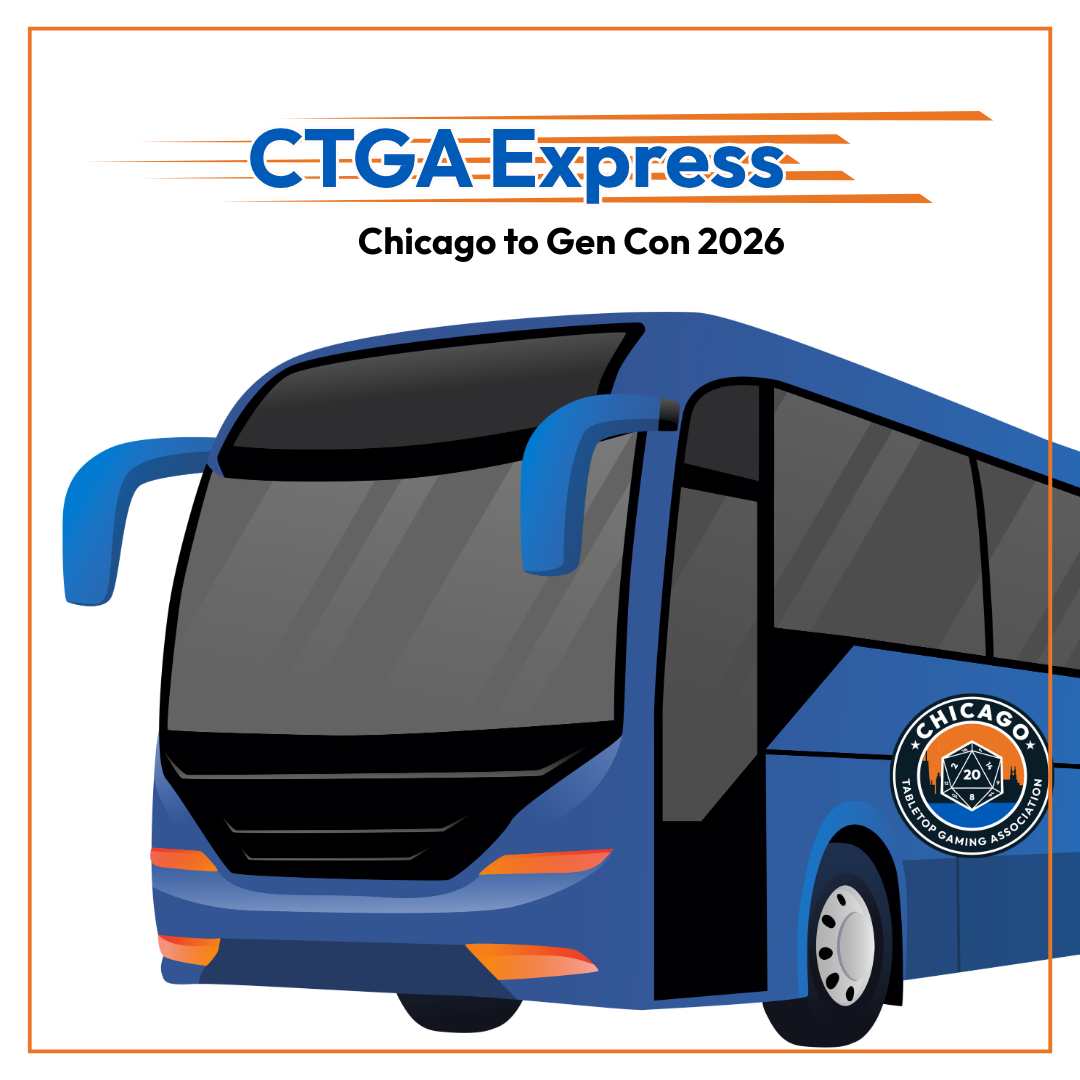 The logo of the CTGA Express over a blue charter bus.