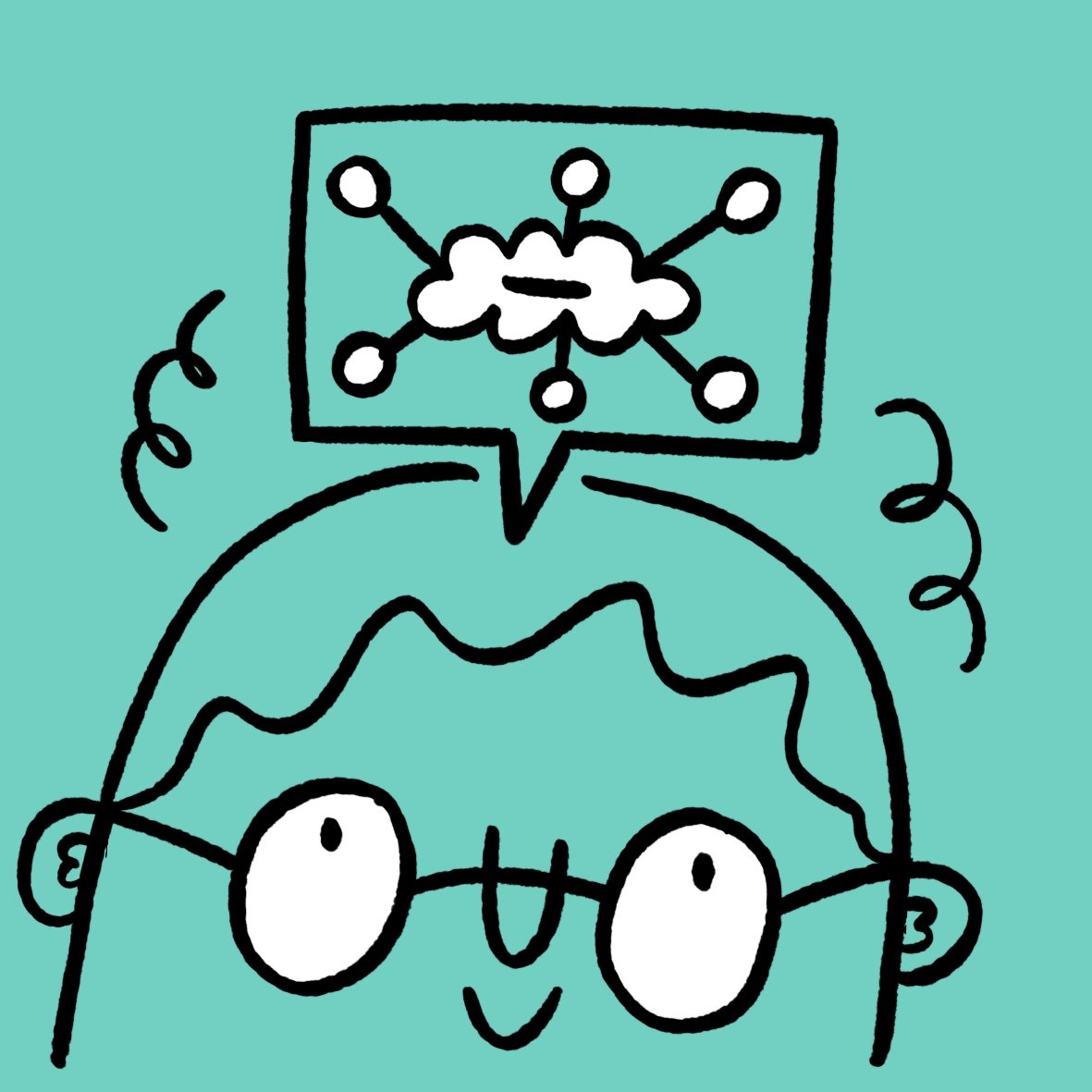 A person wearing a light blue shirt and glasses pointing at a whiteboard with a lightbulb on it, turning confusion into clarity 