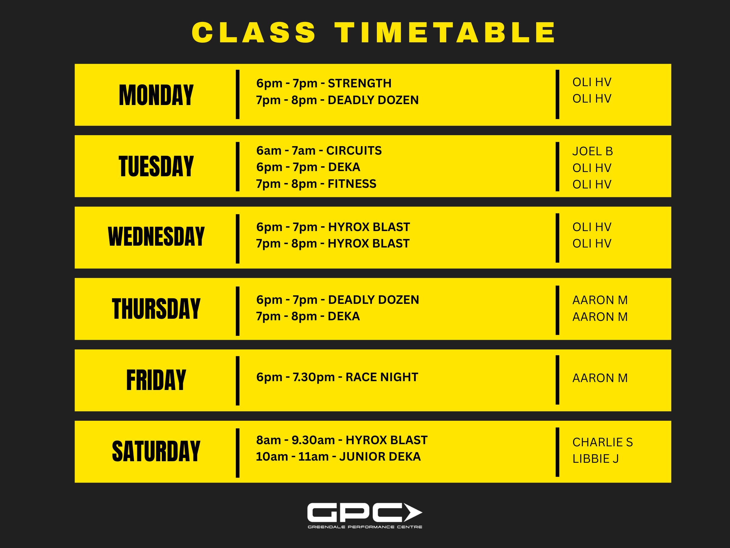 Class Timetable | Explore Classes Today β Stay Active β Greendale ...