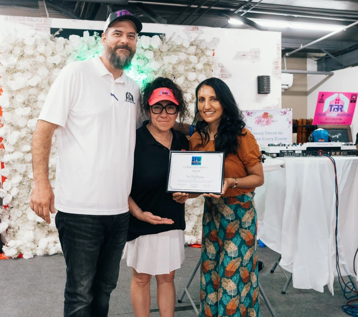 Aaron and Tiffany Lemons of True Bond Roofing at a DFW community event and awards presentation.