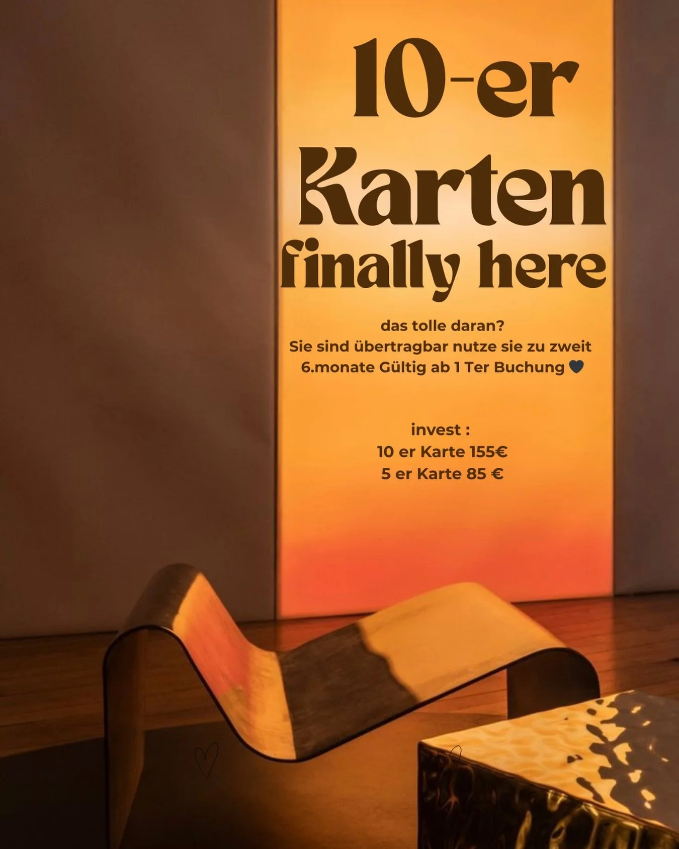 Die 10 er und 5 er Karten sind da .. und das tolle du kannst sie zu zweit nutzen ..6 Monate G&uuml;ltig ab erster Buchung und du kannst sie f&uuml;r alle Klassen nutzen 🧡
So kannst Du uns als Studio unglaublich unterst&uuml;tzen und dazu Beitragen d