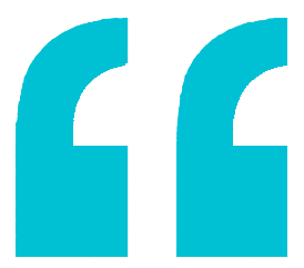 Close-up of blue quotation marks on a white background.